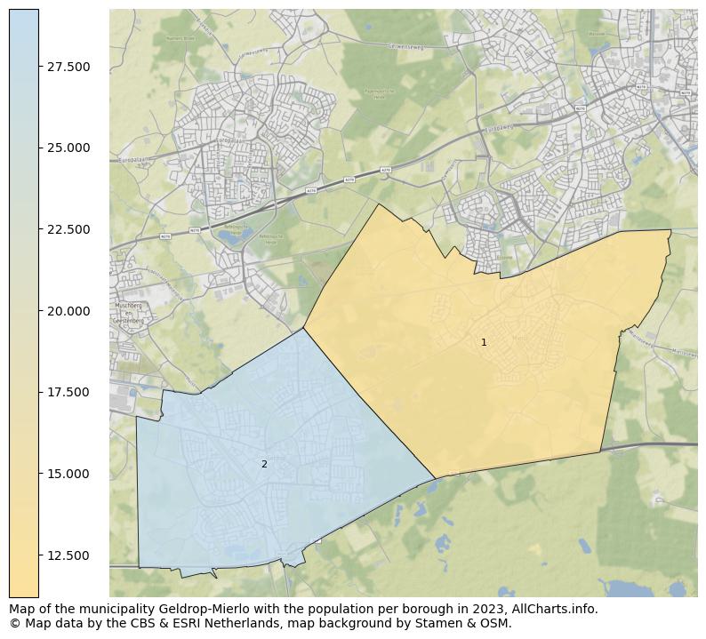 Map of the municipality Geldrop-Mierlo with the population per borough in 2023. This page shows a lot of information about residents (such as the distribution by age groups, family composition, gender, native or Dutch with an immigration background, ...), homes (numbers, types, price development, use, type of property, ...) and more (car ownership, energy consumption, ...) based on open data from the Dutch Central Bureau of Statistics and various other sources!