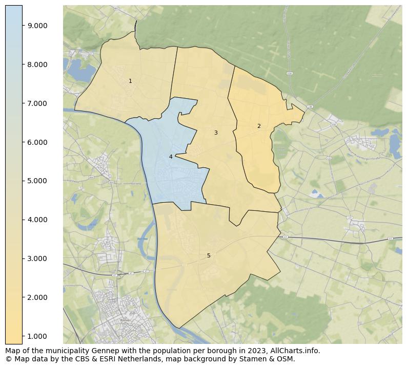 Map of the municipality Gennep with the population per borough in 2023. This page shows a lot of information about residents (such as the distribution by age groups, family composition, gender, native or Dutch with an immigration background, ...), homes (numbers, types, price development, use, type of property, ...) and more (car ownership, energy consumption, ...) based on open data from the Dutch Central Bureau of Statistics and various other sources!