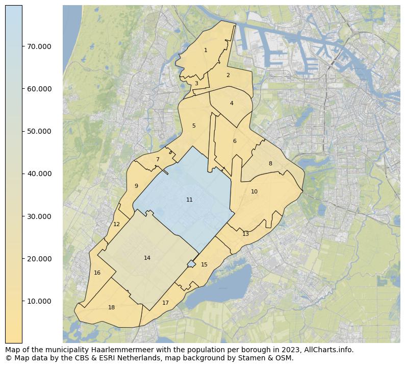 Map of the municipality Haarlemmermeer with the population per borough in 2023. This page shows a lot of information about residents (such as the distribution by age groups, family composition, gender, native or Dutch with an immigration background, ...), homes (numbers, types, price development, use, type of property, ...) and more (car ownership, energy consumption, ...) based on open data from the Dutch Central Bureau of Statistics and various other sources!