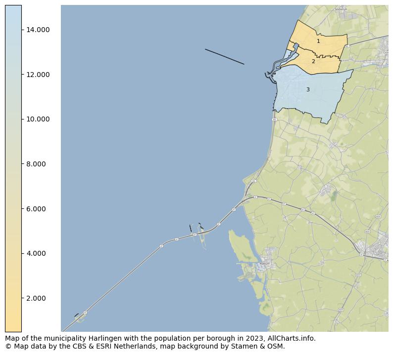 Map of the municipality Harlingen with the population per borough in 2022. This page shows a lot of information about residents (such as the distribution by age groups, family composition, gender, native or Dutch with an immigration background, ...), homes (numbers, types, price development, use, type of property, ...) and more (car ownership, energy consumption, ...) based on open data from the Dutch Central Bureau of Statistics and various other sources!