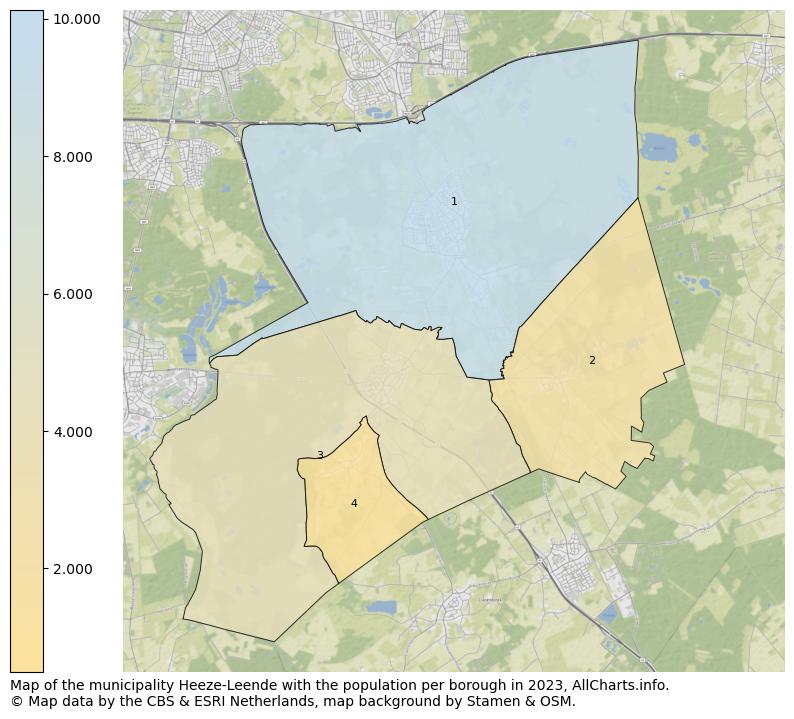Map of the municipality Heeze-Leende with the population per borough in 2023. This page shows a lot of information about residents (such as the distribution by age groups, family composition, gender, native or Dutch with an immigration background, ...), homes (numbers, types, price development, use, type of property, ...) and more (car ownership, energy consumption, ...) based on open data from the Dutch Central Bureau of Statistics and various other sources!