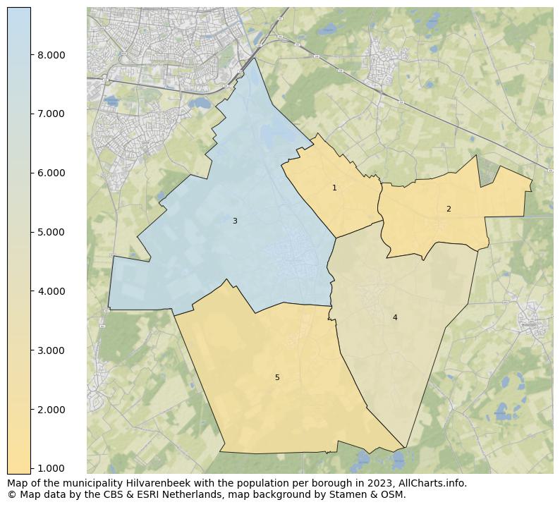 Map of the municipality Hilvarenbeek with the population per borough in 2023. This page shows a lot of information about residents (such as the distribution by age groups, family composition, gender, native or Dutch with an immigration background, ...), homes (numbers, types, price development, use, type of property, ...) and more (car ownership, energy consumption, ...) based on open data from the Dutch Central Bureau of Statistics and various other sources!