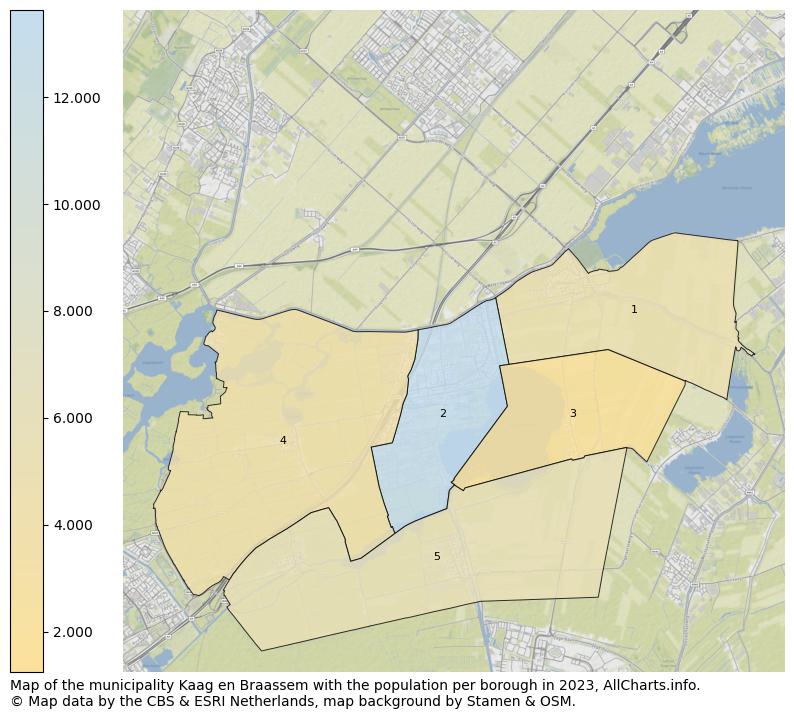 Map of the municipality Kaag en Braassem with the population per borough in 2022. This page shows a lot of information about residents (such as the distribution by age groups, family composition, gender, native or Dutch with an immigration background, ...), homes (numbers, types, price development, use, type of property, ...) and more (car ownership, energy consumption, ...) based on open data from the Dutch Central Bureau of Statistics and various other sources!