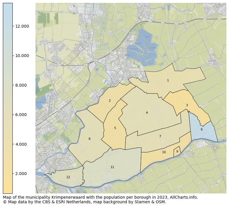 Map of the municipality Krimpenerwaard with the population per borough in 2023. This page shows a lot of information about residents (such as the distribution by age groups, family composition, gender, native or Dutch with an immigration background, ...), homes (numbers, types, price development, use, type of property, ...) and more (car ownership, energy consumption, ...) based on open data from the Dutch Central Bureau of Statistics and various other sources!