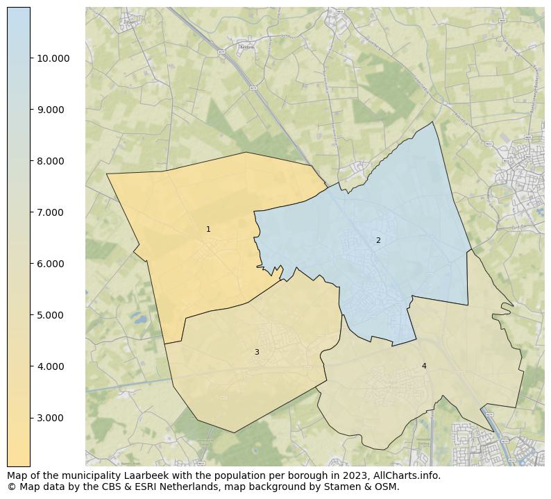 Map of the municipality Laarbeek with the population per borough in 2023. This page shows a lot of information about residents (such as the distribution by age groups, family composition, gender, native or Dutch with an immigration background, ...), homes (numbers, types, price development, use, type of property, ...) and more (car ownership, energy consumption, ...) based on open data from the Dutch Central Bureau of Statistics and various other sources!