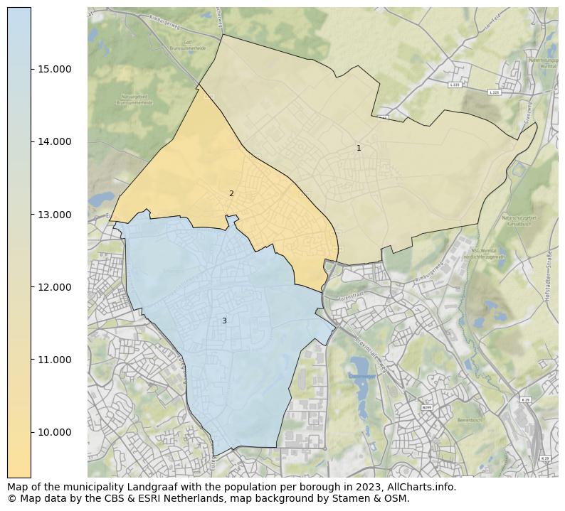 Map of the municipality Landgraaf with the population per borough in 2023. This page shows a lot of information about residents (such as the distribution by age groups, family composition, gender, native or Dutch with an immigration background, ...), homes (numbers, types, price development, use, type of property, ...) and more (car ownership, energy consumption, ...) based on open data from the Dutch Central Bureau of Statistics and various other sources!