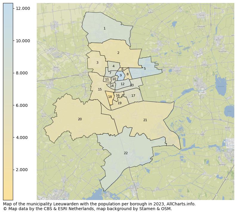 Map of the municipality Leeuwarden with the population per borough in 2023. This page shows a lot of information about residents (such as the distribution by age groups, family composition, gender, native or Dutch with an immigration background, ...), homes (numbers, types, price development, use, type of property, ...) and more (car ownership, energy consumption, ...) based on open data from the Dutch Central Bureau of Statistics and various other sources!