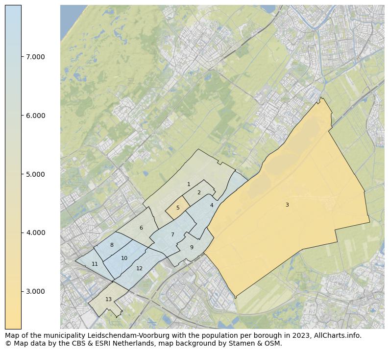 Map of the municipality Leidschendam-Voorburg with the population per borough in 2023. This page shows a lot of information about residents (such as the distribution by age groups, family composition, gender, native or Dutch with an immigration background, ...), homes (numbers, types, price development, use, type of property, ...) and more (car ownership, energy consumption, ...) based on open data from the Dutch Central Bureau of Statistics and various other sources!