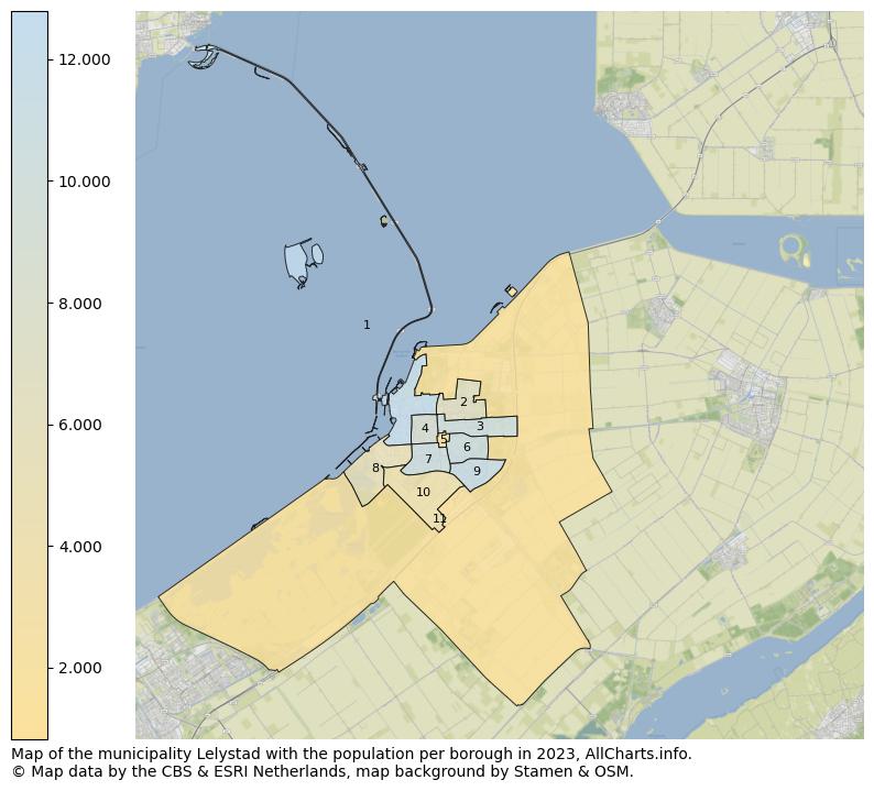 Map of the municipality Lelystad with the population per borough in 2023. This page shows a lot of information about residents (such as the distribution by age groups, family composition, gender, native or Dutch with an immigration background, ...), homes (numbers, types, price development, use, type of property, ...) and more (car ownership, energy consumption, ...) based on open data from the Dutch Central Bureau of Statistics and various other sources!