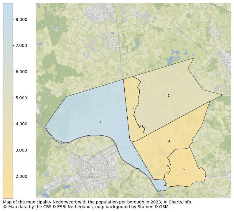 Map of the municipality Nederweert with the population per borough in 2023. This page shows a lot of information about residents (such as the distribution by age groups, family composition, gender, native or Dutch with an immigration background, ...), homes (numbers, types, price development, use, type of property, ...) and more (car ownership, energy consumption, ...) based on open data from the Dutch Central Bureau of Statistics and various other sources!