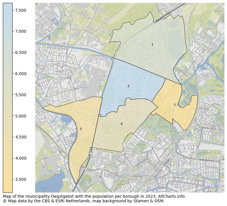 Map of the municipality Oegstgeest with the population per borough in 2023. This page shows a lot of information about residents (such as the distribution by age groups, family composition, gender, native or Dutch with an immigration background, ...), homes (numbers, types, price development, use, type of property, ...) and more (car ownership, energy consumption, ...) based on open data from the Dutch Central Bureau of Statistics and various other sources!