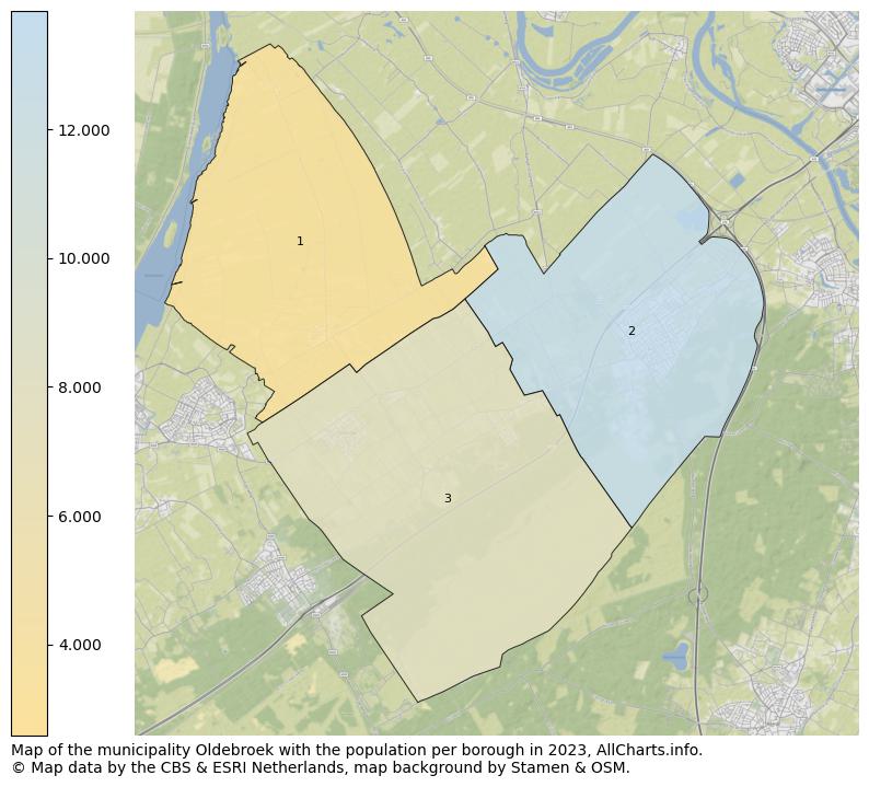 Map of the municipality Oldebroek with the population per borough in 2023. This page shows a lot of information about residents (such as the distribution by age groups, family composition, gender, native or Dutch with an immigration background, ...), homes (numbers, types, price development, use, type of property, ...) and more (car ownership, energy consumption, ...) based on open data from the Dutch Central Bureau of Statistics and various other sources!