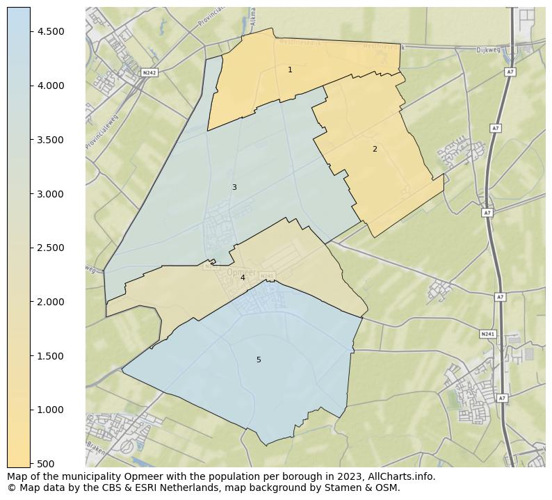 Map of the municipality Opmeer with the population per borough in 2023. This page shows a lot of information about residents (such as the distribution by age groups, family composition, gender, native or Dutch with an immigration background, ...), homes (numbers, types, price development, use, type of property, ...) and more (car ownership, energy consumption, ...) based on open data from the Dutch Central Bureau of Statistics and various other sources!