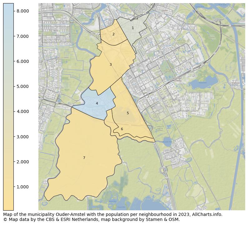 Map of the municipality Ouder-Amstel with the population per neighbourhood in 2022. This page shows a lot of information about residents (such as the distribution by age groups, family composition, gender, native or Dutch with an immigration background, ...), homes (numbers, types, price development, use, type of property, ...) and more (car ownership, energy consumption, ...) based on open data from the Dutch Central Bureau of Statistics and various other sources!