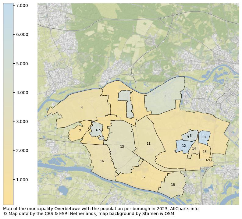 Map of the municipality Overbetuwe with the population per borough in 2023. This page shows a lot of information about residents (such as the distribution by age groups, family composition, gender, native or Dutch with an immigration background, ...), homes (numbers, types, price development, use, type of property, ...) and more (car ownership, energy consumption, ...) based on open data from the Dutch Central Bureau of Statistics and various other sources!