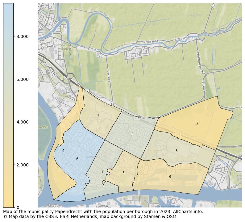 Map of the municipality Papendrecht with the population per borough in 2023. This page shows a lot of information about residents (such as the distribution by age groups, family composition, gender, native or Dutch with an immigration background, ...), homes (numbers, types, price development, use, type of property, ...) and more (car ownership, energy consumption, ...) based on open data from the Dutch Central Bureau of Statistics and various other sources!