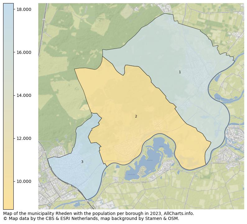 Map of the municipality Rheden with the population per borough in 2023. This page shows a lot of information about residents (such as the distribution by age groups, family composition, gender, native or Dutch with an immigration background, ...), homes (numbers, types, price development, use, type of property, ...) and more (car ownership, energy consumption, ...) based on open data from the Dutch Central Bureau of Statistics and various other sources!