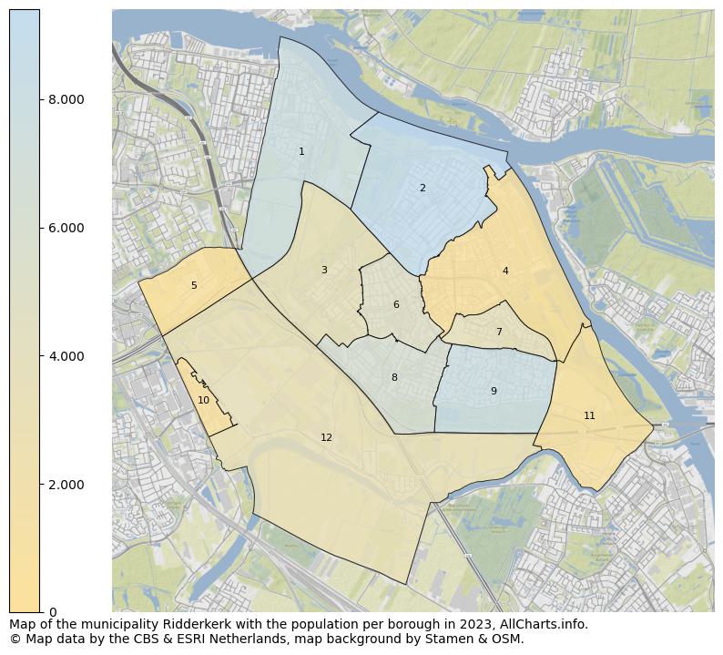 Map of the municipality Ridderkerk with the population per borough in 2023. This page shows a lot of information about residents (such as the distribution by age groups, family composition, gender, native or Dutch with an immigration background, ...), homes (numbers, types, price development, use, type of property, ...) and more (car ownership, energy consumption, ...) based on open data from the Dutch Central Bureau of Statistics and various other sources!