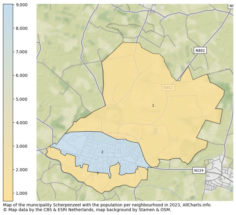 Map of the municipality Scherpenzeel with the population per neighbourhood in 2023. This page shows a lot of information about residents (such as the distribution by age groups, family composition, gender, native or Dutch with an immigration background, ...), homes (numbers, types, price development, use, type of property, ...) and more (car ownership, energy consumption, ...) based on open data from the Dutch Central Bureau of Statistics and various other sources!