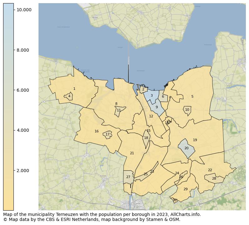 Map of the municipality Terneuzen with the population per borough in 2023. This page shows a lot of information about residents (such as the distribution by age groups, family composition, gender, native or Dutch with an immigration background, ...), homes (numbers, types, price development, use, type of property, ...) and more (car ownership, energy consumption, ...) based on open data from the Dutch Central Bureau of Statistics and various other sources!