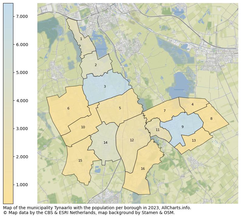 Map of the municipality Tynaarlo with the population per borough in 2023. This page shows a lot of information about residents (such as the distribution by age groups, family composition, gender, native or Dutch with an immigration background, ...), homes (numbers, types, price development, use, type of property, ...) and more (car ownership, energy consumption, ...) based on open data from the Dutch Central Bureau of Statistics and various other sources!