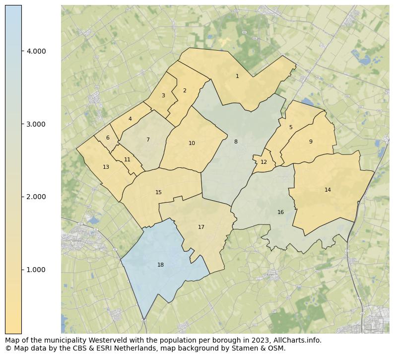 Map of the municipality Westerveld with the population per borough in 2023. This page shows a lot of information about residents (such as the distribution by age groups, family composition, gender, native or Dutch with an immigration background, ...), homes (numbers, types, price development, use, type of property, ...) and more (car ownership, energy consumption, ...) based on open data from the Dutch Central Bureau of Statistics and various other sources!
