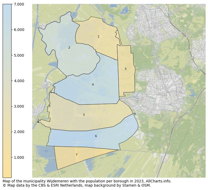Map of the municipality Wijdemeren with the population per borough in 2023. This page shows a lot of information about residents (such as the distribution by age groups, family composition, gender, native or Dutch with an immigration background, ...), homes (numbers, types, price development, use, type of property, ...) and more (car ownership, energy consumption, ...) based on open data from the Dutch Central Bureau of Statistics and various other sources!