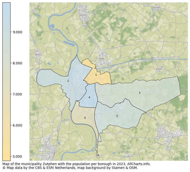 Map of the municipality Zutphen with the population per borough in 2021. This page shows a lot of information about residents (such as the distribution by age groups, family composition, gender, native or Dutch with an immigration background, ...), homes (numbers, types, price development, use, type of property, ...) and more (car ownership, energy consumption, ...) based on open data from the Dutch Central Bureau of Statistics and various other sources!