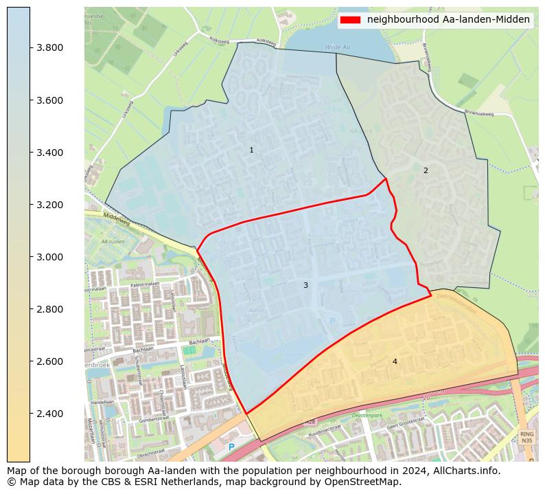 Image of the neighbourhood Aa-landen-Midden at the map. This image is used as introduction to this page. This page shows a lot of information about the population in the neighbourhood Aa-landen-Midden (such as the distribution by age groups of the residents, the composition of households, whether inhabitants are natives or Dutch with an immigration background, data about the houses (numbers, types, price development, use, type of property, ...) and more (car ownership, energy consumption, ...) based on open data from the Dutch Central Bureau of Statistics and various other sources!