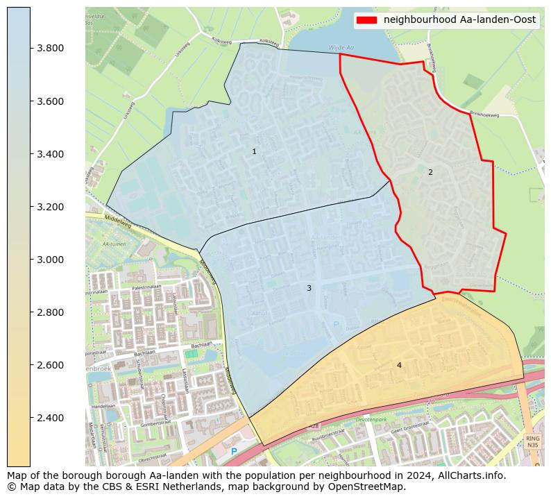 Image of the neighbourhood Aa-landen-Oost at the map. This image is used as introduction to this page. This page shows a lot of information about the population in the neighbourhood Aa-landen-Oost (such as the distribution by age groups of the residents, the composition of households, whether inhabitants are natives or Dutch with an immigration background, data about the houses (numbers, types, price development, use, type of property, ...) and more (car ownership, energy consumption, ...) based on open data from the Dutch Central Bureau of Statistics and various other sources!