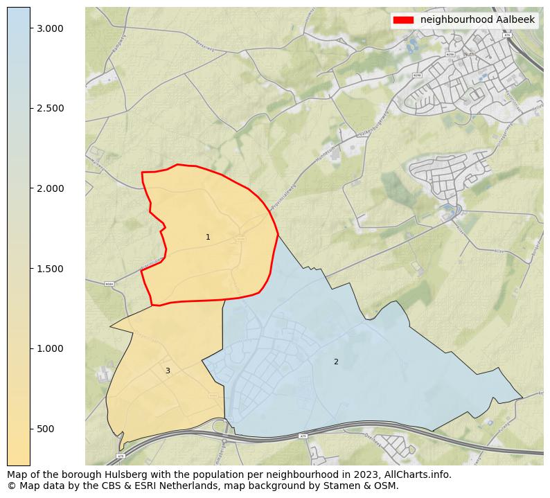 Map of the borough Hulsberg with the population per neighbourhood in 2023. This page shows a lot of information about residents (such as the distribution by age groups, family composition, gender, native or Dutch with an immigration background, ...), homes (numbers, types, price development, use, type of property, ...) and more (car ownership, energy consumption, ...) based on open data from the Dutch Central Bureau of Statistics and various other sources!