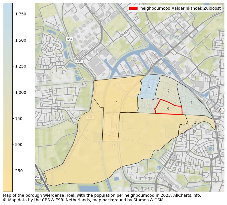 Map of the borough Wierdense Hoek with the population per neighbourhood in 2023. This page shows a lot of information about residents (such as the distribution by age groups, family composition, gender, native or Dutch with an immigration background, ...), homes (numbers, types, price development, use, type of property, ...) and more (car ownership, energy consumption, ...) based on open data from the Dutch Central Bureau of Statistics and various other sources!