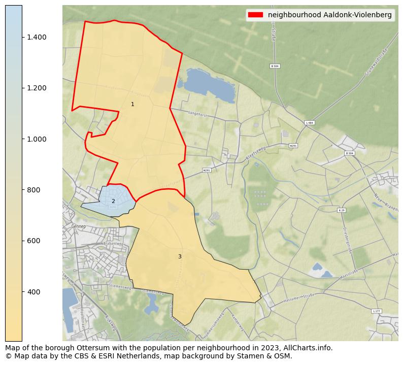 Map of the borough Ottersum with the population per neighbourhood in 2023. This page shows a lot of information about residents (such as the distribution by age groups, family composition, gender, native or Dutch with an immigration background, ...), homes (numbers, types, price development, use, type of property, ...) and more (car ownership, energy consumption, ...) based on open data from the Dutch Central Bureau of Statistics and various other sources!