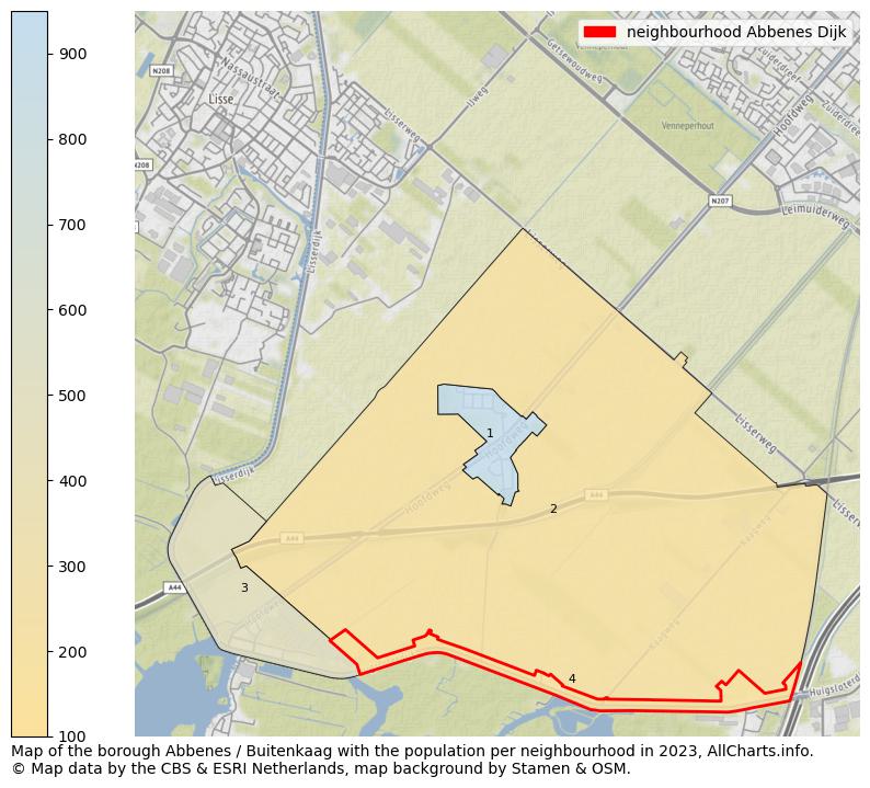 Map of the borough Abbenes / Buitenkaag with the population per neighbourhood in 2023. This page shows a lot of information about residents (such as the distribution by age groups, family composition, gender, native or Dutch with an immigration background, ...), homes (numbers, types, price development, use, type of property, ...) and more (car ownership, energy consumption, ...) based on open data from the Dutch Central Bureau of Statistics and various other sources!