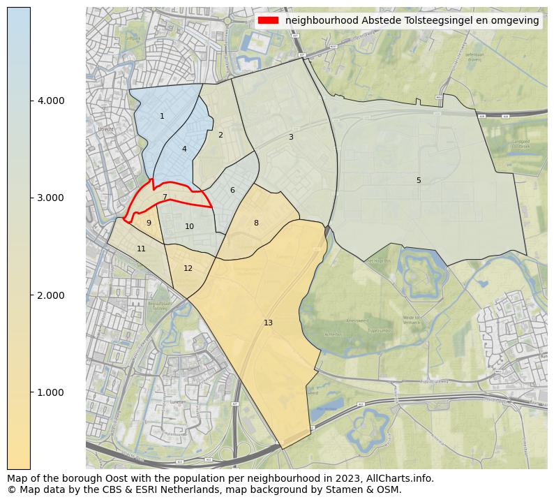 Map of the borough Oost with the population per neighbourhood in 2023. This page shows a lot of information about residents (such as the distribution by age groups, family composition, gender, native or Dutch with an immigration background, ...), homes (numbers, types, price development, use, type of property, ...) and more (car ownership, energy consumption, ...) based on open data from the Dutch Central Bureau of Statistics and various other sources!