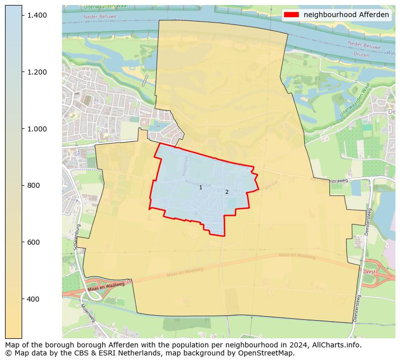 Image of the neighbourhood Afferden at the map. This image is used as introduction to this page. This page shows a lot of information about the population in the neighbourhood Afferden (such as the distribution by age groups of the residents, the composition of households, whether inhabitants are natives or Dutch with an immigration background, data about the houses (numbers, types, price development, use, type of property, ...) and more (car ownership, energy consumption, ...) based on open data from the Dutch Central Bureau of Statistics and various other sources!