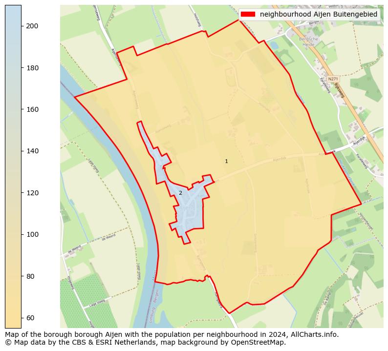 Image of the neighbourhood Aijen Buitengebied at the map. This image is used as introduction to this page. This page shows a lot of information about the population in the neighbourhood Aijen Buitengebied (such as the distribution by age groups of the residents, the composition of households, whether inhabitants are natives or Dutch with an immigration background, data about the houses (numbers, types, price development, use, type of property, ...) and more (car ownership, energy consumption, ...) based on open data from the Dutch Central Bureau of Statistics and various other sources!