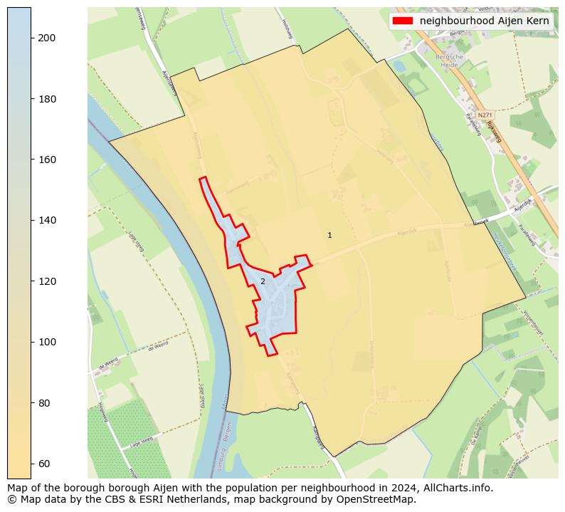 Image of the neighbourhood Aijen Kern at the map. This image is used as introduction to this page. This page shows a lot of information about the population in the neighbourhood Aijen Kern (such as the distribution by age groups of the residents, the composition of households, whether inhabitants are natives or Dutch with an immigration background, data about the houses (numbers, types, price development, use, type of property, ...) and more (car ownership, energy consumption, ...) based on open data from the Dutch Central Bureau of Statistics and various other sources!