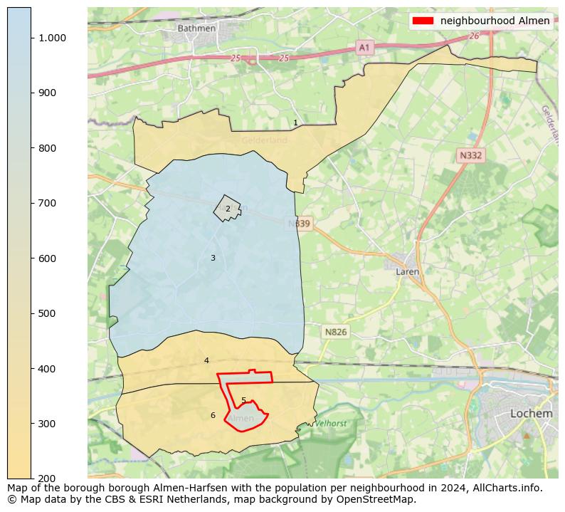 Image of the neighbourhood Almen at the map. This image is used as introduction to this page. This page shows a lot of information about the population in the neighbourhood Almen (such as the distribution by age groups of the residents, the composition of households, whether inhabitants are natives or Dutch with an immigration background, data about the houses (numbers, types, price development, use, type of property, ...) and more (car ownership, energy consumption, ...) based on open data from the Dutch Central Bureau of Statistics and various other sources!