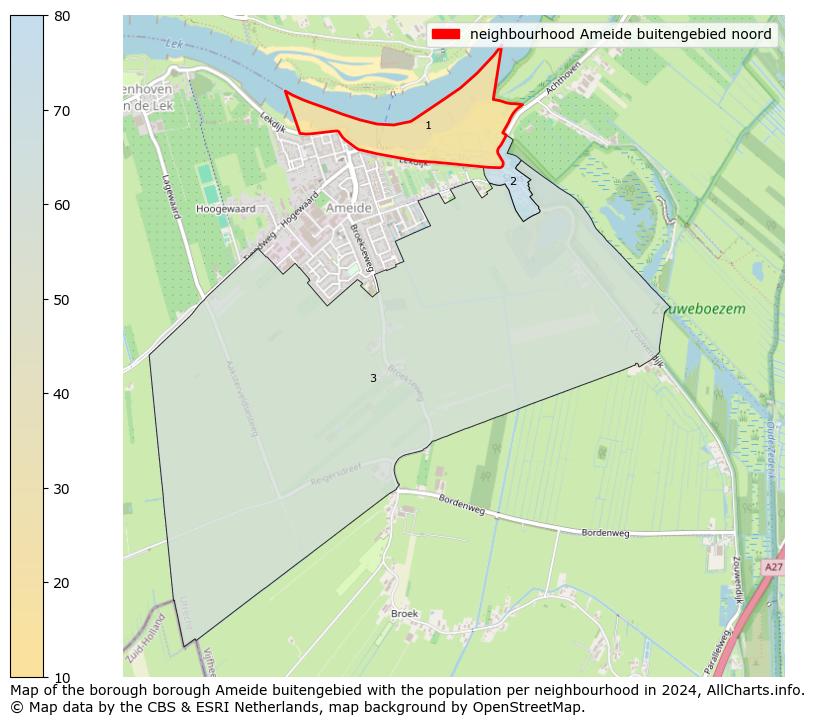 Image of the neighbourhood Ameide buitengebied noord at the map. This image is used as introduction to this page. This page shows a lot of information about the population in the neighbourhood Ameide buitengebied noord (such as the distribution by age groups of the residents, the composition of households, whether inhabitants are natives or Dutch with an immigration background, data about the houses (numbers, types, price development, use, type of property, ...) and more (car ownership, energy consumption, ...) based on open data from the Dutch Central Bureau of Statistics and various other sources!