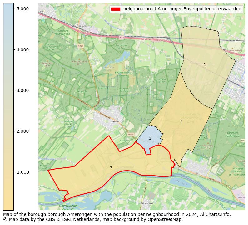 Image of the neighbourhood Ameronger Bovenpolder-uiterwaarden at the map. This image is used as introduction to this page. This page shows a lot of information about the population in the neighbourhood Ameronger Bovenpolder-uiterwaarden (such as the distribution by age groups of the residents, the composition of households, whether inhabitants are natives or Dutch with an immigration background, data about the houses (numbers, types, price development, use, type of property, ...) and more (car ownership, energy consumption, ...) based on open data from the Dutch Central Bureau of Statistics and various other sources!