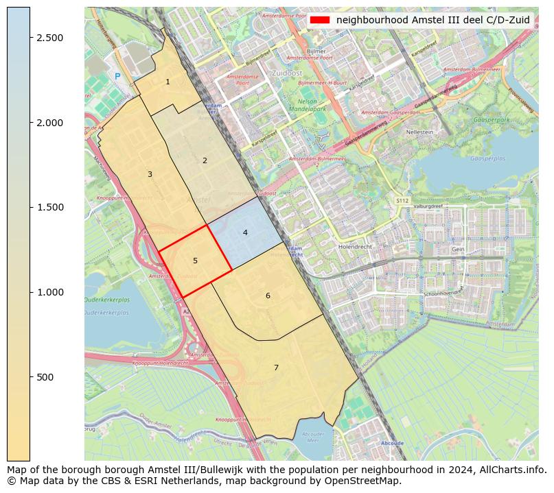 Image of the neighbourhood Amstel III deel C/D-Zuid at the map. This image is used as introduction to this page. This page shows a lot of information about the population in the neighbourhood Amstel III deel C/D-Zuid (such as the distribution by age groups of the residents, the composition of households, whether inhabitants are natives or Dutch with an immigration background, data about the houses (numbers, types, price development, use, type of property, ...) and more (car ownership, energy consumption, ...) based on open data from the Dutch Central Bureau of Statistics and various other sources!