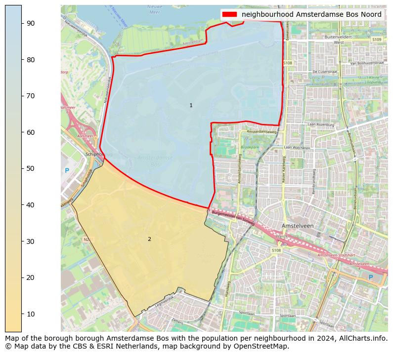 Image of the neighbourhood Amsterdamse Bos Noord at the map. This image is used as introduction to this page. This page shows a lot of information about the population in the neighbourhood Amsterdamse Bos Noord (such as the distribution by age groups of the residents, the composition of households, whether inhabitants are natives or Dutch with an immigration background, data about the houses (numbers, types, price development, use, type of property, ...) and more (car ownership, energy consumption, ...) based on open data from the Dutch Central Bureau of Statistics and various other sources!