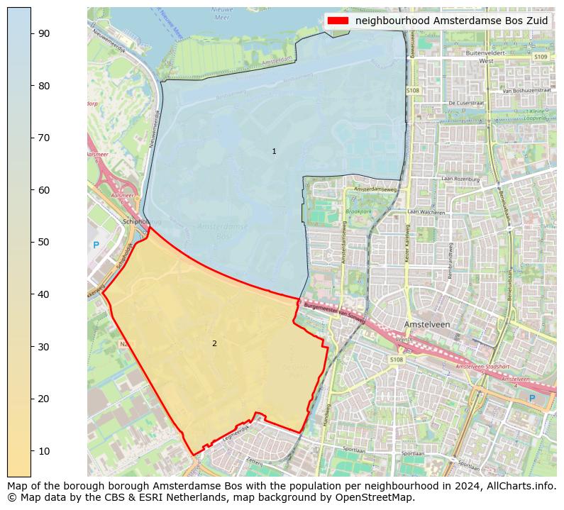 Image of the neighbourhood Amsterdamse Bos Zuid at the map. This image is used as introduction to this page. This page shows a lot of information about the population in the neighbourhood Amsterdamse Bos Zuid (such as the distribution by age groups of the residents, the composition of households, whether inhabitants are natives or Dutch with an immigration background, data about the houses (numbers, types, price development, use, type of property, ...) and more (car ownership, energy consumption, ...) based on open data from the Dutch Central Bureau of Statistics and various other sources!