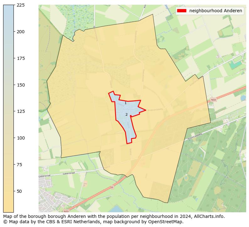 Image of the neighbourhood Anderen at the map. This image is used as introduction to this page. This page shows a lot of information about the population in the neighbourhood Anderen (such as the distribution by age groups of the residents, the composition of households, whether inhabitants are natives or Dutch with an immigration background, data about the houses (numbers, types, price development, use, type of property, ...) and more (car ownership, energy consumption, ...) based on open data from the Dutch Central Bureau of Statistics and various other sources!