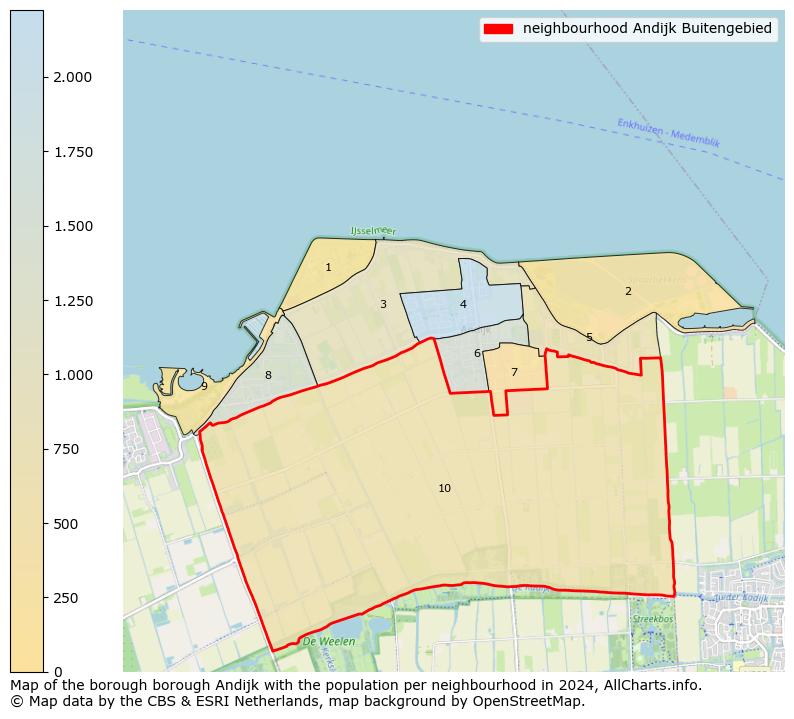 Image of the neighbourhood Andijk Buitengebied at the map. This image is used as introduction to this page. This page shows a lot of information about the population in the neighbourhood Andijk Buitengebied (such as the distribution by age groups of the residents, the composition of households, whether inhabitants are natives or Dutch with an immigration background, data about the houses (numbers, types, price development, use, type of property, ...) and more (car ownership, energy consumption, ...) based on open data from the Dutch Central Bureau of Statistics and various other sources!