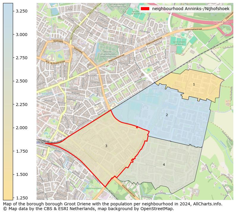 Image of the neighbourhood Anninks-/Nijhofshoek at the map. This image is used as introduction to this page. This page shows a lot of information about the population in the neighbourhood Anninks-/Nijhofshoek (such as the distribution by age groups of the residents, the composition of households, whether inhabitants are natives or Dutch with an immigration background, data about the houses (numbers, types, price development, use, type of property, ...) and more (car ownership, energy consumption, ...) based on open data from the Dutch Central Bureau of Statistics and various other sources!