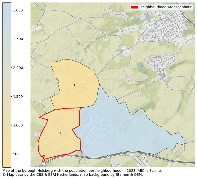Map of the borough Hulsberg with the population per neighbourhood in 2023. This page shows a lot of information about residents (such as the distribution by age groups, family composition, gender, native or Dutch with an immigration background, ...), homes (numbers, types, price development, use, type of property, ...) and more (car ownership, energy consumption, ...) based on open data from the Dutch Central Bureau of Statistics and various other sources!