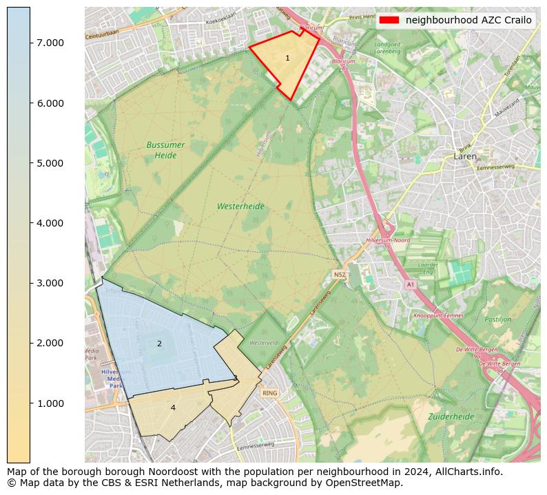 Image of the neighbourhood AZC Crailo at the map. This image is used as introduction to this page. This page shows a lot of information about the population in the neighbourhood AZC Crailo (such as the distribution by age groups of the residents, the composition of households, whether inhabitants are natives or Dutch with an immigration background, data about the houses (numbers, types, price development, use, type of property, ...) and more (car ownership, energy consumption, ...) based on open data from the Dutch Central Bureau of Statistics and various other sources!