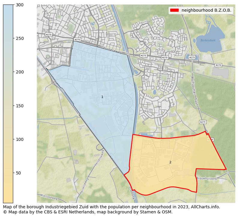 Map of the borough Industriegebied Zuid with the population per neighbourhood in 2021. This page shows a lot of information about residents (such as the distribution by age groups, family composition, gender, native or Dutch with an immigration background, ...), homes (numbers, types, price development, use, type of property, ...) and more (car ownership, energy consumption, ...) based on open data from the Dutch Central Bureau of Statistics and various other sources!
